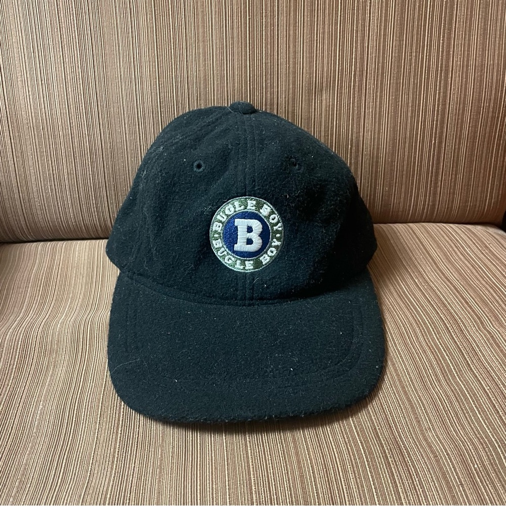 Vintage 90s Bugle Boy Buckle Snapback Hat Cap Grey B Embroidered Soft Black